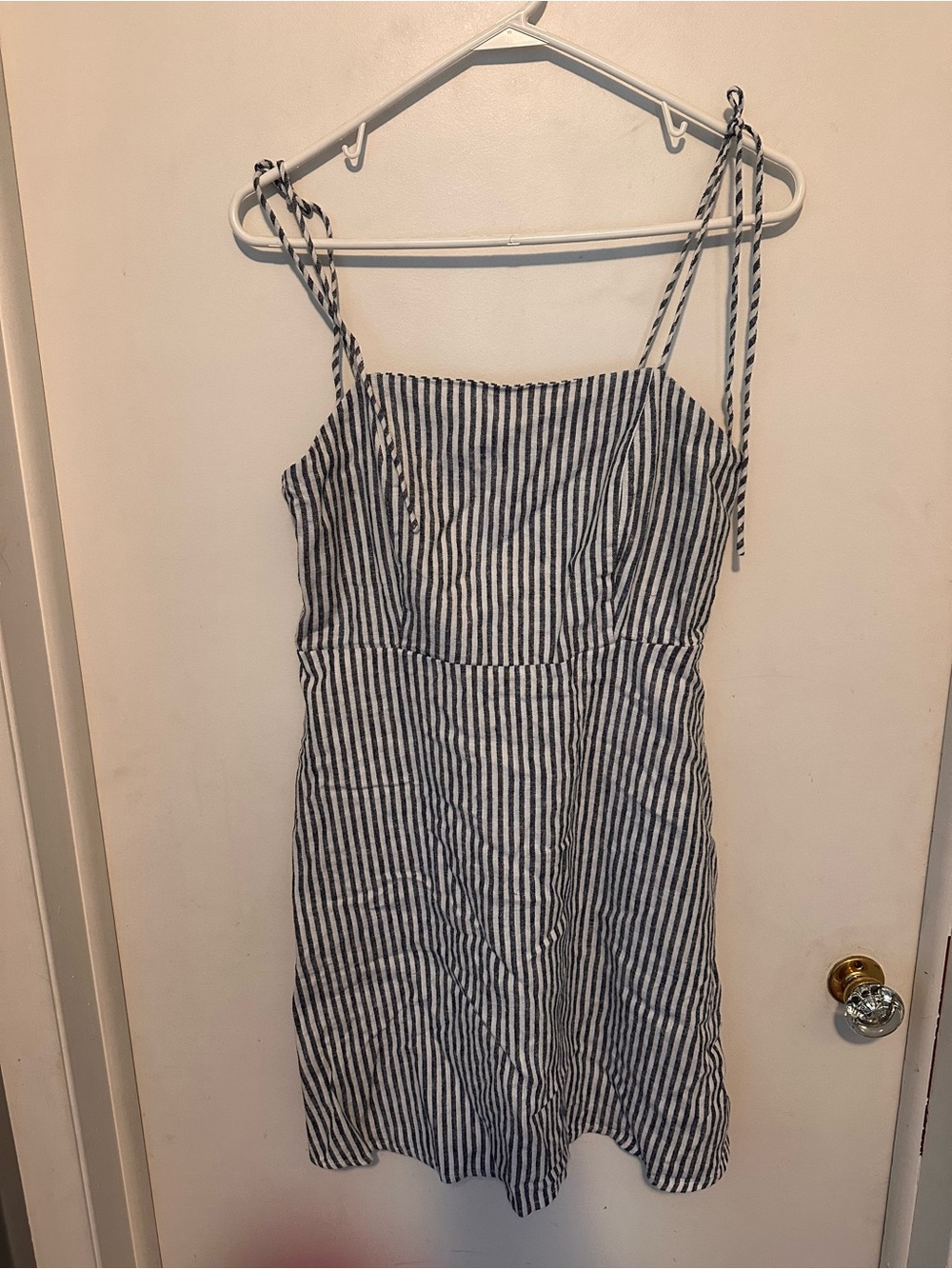 Old Navy Dark Navy and White Striped Tie-Shoulder Sundress
